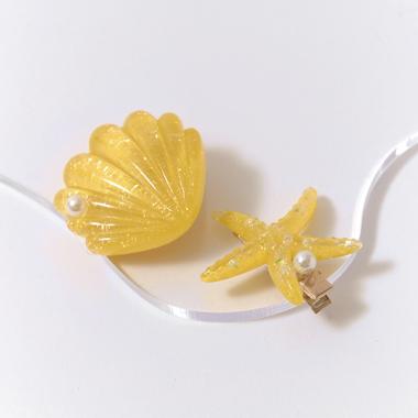 パール付きキラキラシェルヘアクリップ2Pセット