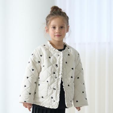 ノーカラーハート刺しゅうブルゾン