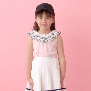 【ソフトコットン】チェリーレース衿トップス