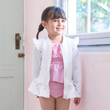 【SWIM】【UV加工】裾フリルフリルジップラッシュガード