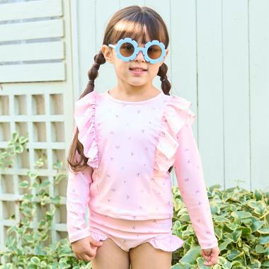 【SWIM】【UV加工】花柄フリルラッシュガード&パンツセット