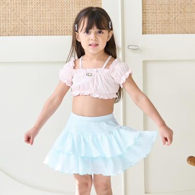 【SWIM】【水着】【UV加工】ギンガムチェックたっぷりギャザーセパレート