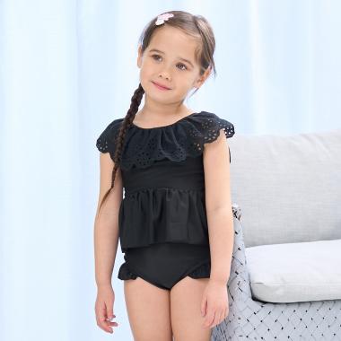 【SWIM】【水着】【UV加工】ラウンドレース付きワントーンセパレート