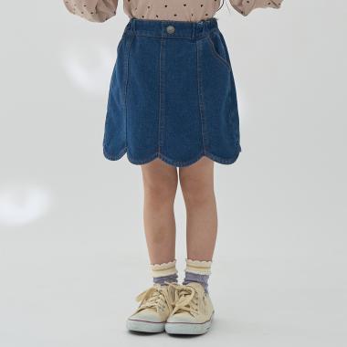 ストレッチデニムスカラップスカパン