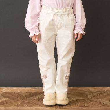 飾りリボンサイドスリットストレッチパンツ