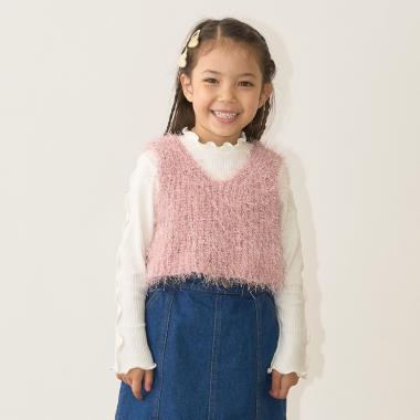 【どちらが前でもOK】ラメフェザーニットベスト