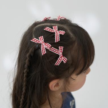 チェックリボンちびヘアクリップ6Pセット