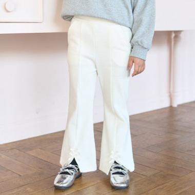 【ともパン】【裏起毛】裾リボン付きスリットフレアパンツ