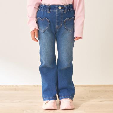 【きれいシルエット】しっかりストレッチハートポケットフレアデニムパンツ