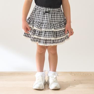 【UV加工】ギンガムチェックティアードスカート(インパン付き) 【Lycee mine バレエシリーズ】