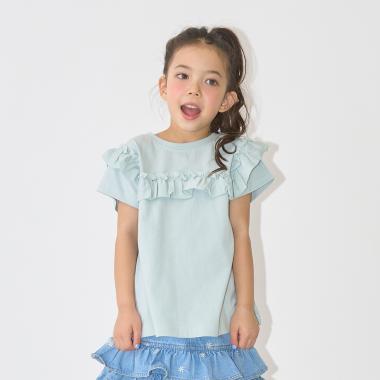 【綿100％】【速乾・UV・型崩れしない】【どちらが前でもOK】フリルAラインチュニックTシャツ