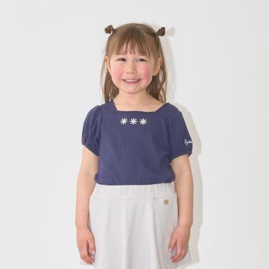 スクエアネックパフスリーブアソート刺しゅうトップス