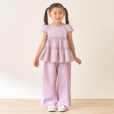 【セットアップ】アソート総柄ティアードブラウス・スカラップパンツセット