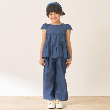 【セットアップ】アソート総柄ティアードブラウス・スカラップパンツセット