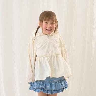 【UV加工】チュニック丈フリルシアージップパーカ