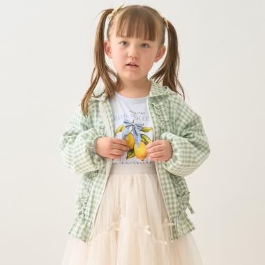 【UV加工】ギンガムチェックフリルブルゾン【Lycee mineバレエシリーズ】