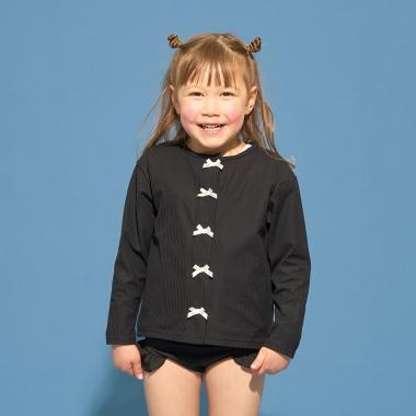 【SWIM】【UVカット】リボン付きカーディガン型ラッシュガード