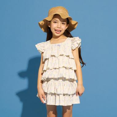 【SWIM】【UVカット】ティアードトップス・ティアードスカートセパレート水着