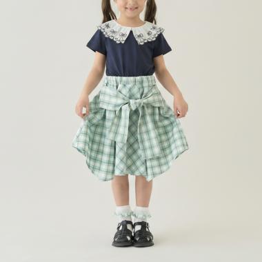 【安心/インパン付き】【たっぷりギャザー】シャツ風チェックスカート(インパン付き)【子供服】【キッズ】【女の子】