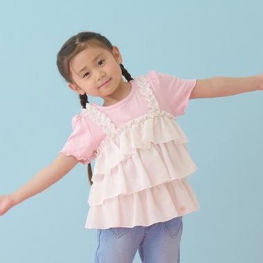 【どちらが前でもOK】【UVカット・接触冷感】ティアードキャミドッキングTシャツ