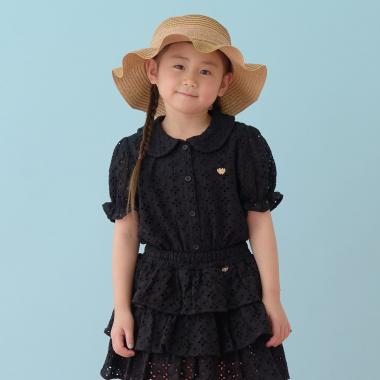 【綿100％】【セットアップ可能】コットンレースパフスリーブブラウス