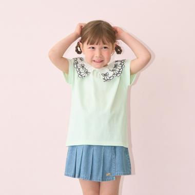 【綿100%】【シャーベットＴ】【UV・接触冷感・型崩れしない】【どちらがまえでもOK】チェリーレース衿Ｔシャツ【子供服】【キッズ】【女の子】