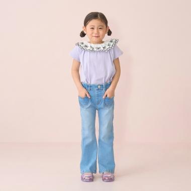 【綿100%】【シャーベットＴ】【UV・接触冷感・型崩れしない】【どちらがまえでもOK】チェリーレース衿Ｔシャツ【子供服】【キッズ】【女の子】
