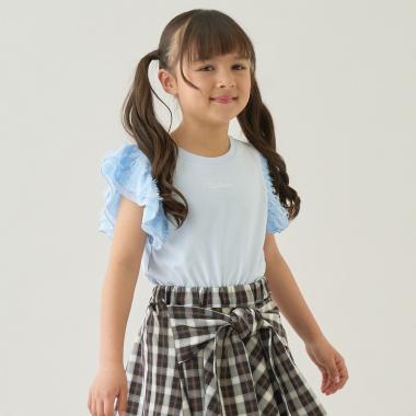 【綿100%】【ムテキＴ】【防汚・UV・接触冷感・型崩れしない】ふわふわフリル袖Ｔシャツ【子供服】【キッズ】【女の子】
