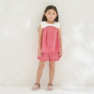 リボン衿つきブラウス・裾フリルハーフパンツセット