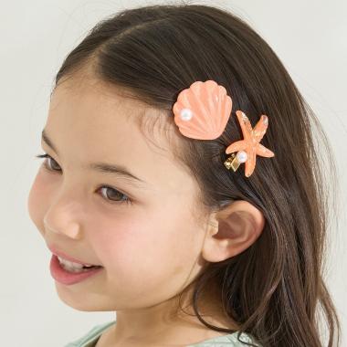 イミテーションパール付きシェルヘアクリップ(2コセット)