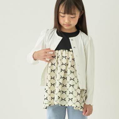 【ミニ丈】ハート釦テレコカーディガン【子供服】【キッズ】【女の子】