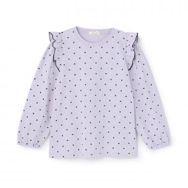 【綿100%】【ムテキT】【防汚/UV/速乾】フリルつきボリュームスリーブ総柄Tシャツ
