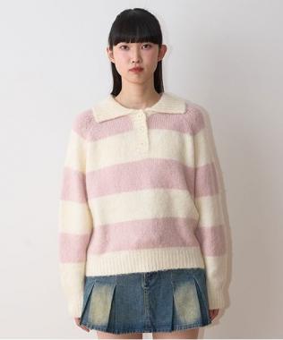 太ボーダー衿つきニット【韓国ファッション】