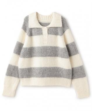 太ボーダー衿つきニット【韓国ファッション】