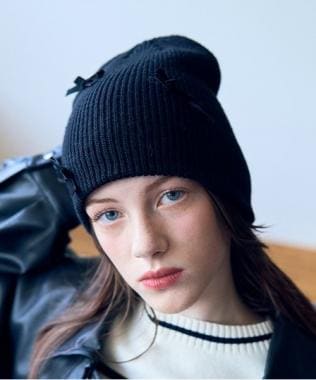 ベロアリボンニット帽【韓国ファッション】