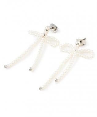 パールリボンピアス【韓国ファッション】