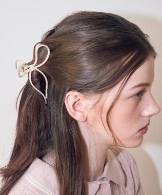 パールリボンバンスクリップ【韓国ファッション】