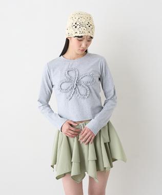 モチーフフリル長袖Tシャツ【韓国ファッション】