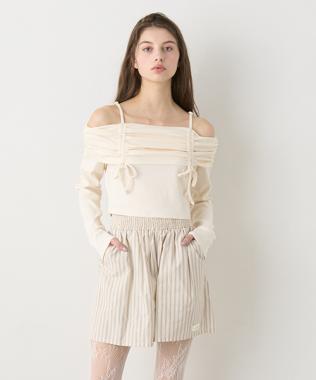 オフショルシャーリングトップス【韓国ファッション】