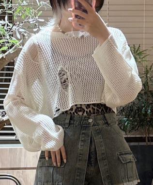 ダメージメッシュニット【韓国ファッション】