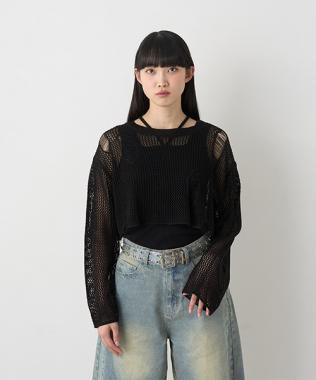 ダメージメッシュニット【韓国ファッション】