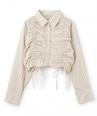 シャーリングリボンブラウス【韓国ファッション】