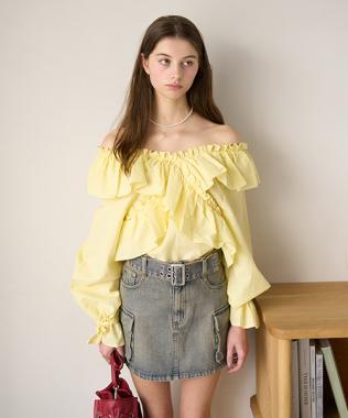 クロスフリルブラウス【韓国ファッション】