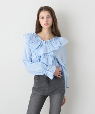 クロスフリルブラウス【韓国ファッション】