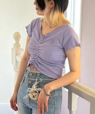 フロントシャーリング半袖テレコ【韓国ファッション】