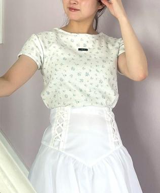 小花柄ワッフル半袖Tシャツ【韓国ファッション】