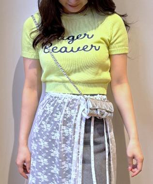 チェーン刺しゅうロゴ半袖ニット【韓国ファッション】