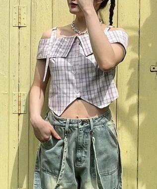 オフショルベルトブラウス【韓国ファッション】