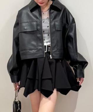 コンパクトレザージャケット【韓国ファッション】