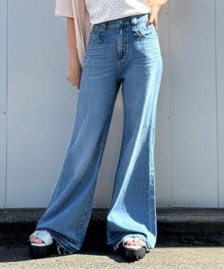 デニム裾加工ワイドパンツ【韓国ファッション】